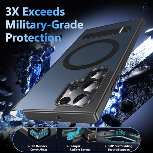 OWKEY for Samsung Galaxy S22 Ultra Case with Stand, Compatible with MagSafe, Magnetic Phone Case Military-Grade Protection Shockproof Matte Cover for Samsung Galaxy S22 Ultra 5G (Black) - image 6