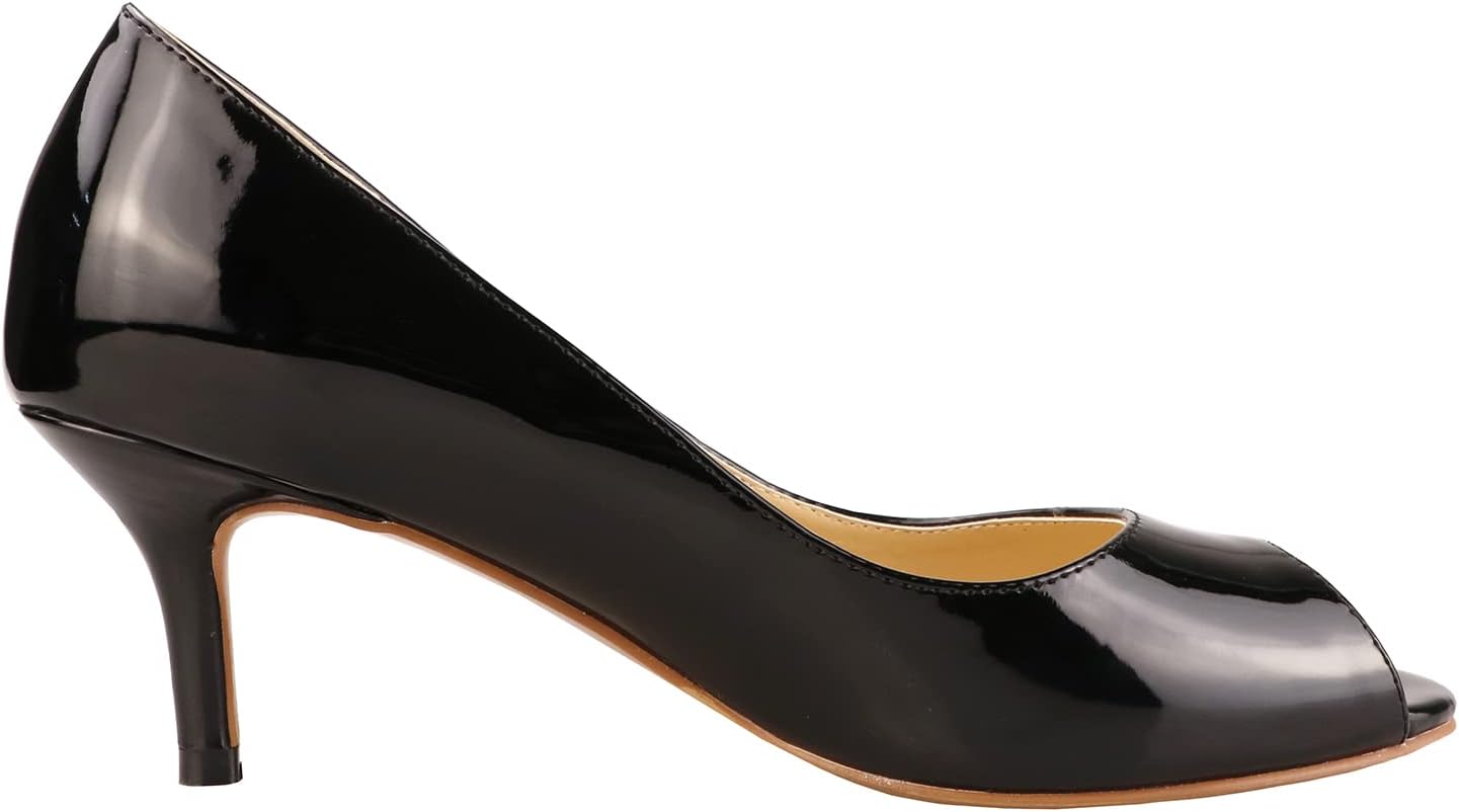 Lutalica W Women's Classic Open Toe Low Kitten Heel Sandals Slip On Medium Heel Peep Toe Dress Pumps - Image 4