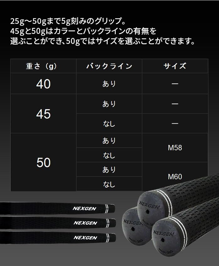 Amazon | NEXGEN ゴルフ 重量別グリップ BK 45g 50g バックライン有/無