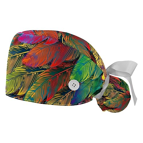 2 bonnets bouffants avec bandeau anti-transpiration plumes colorées VERED
