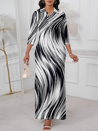 Image of PinkPatty Women's Casual 3 /4 Sleeve Polo V Neck Bodycon Maxi Dress