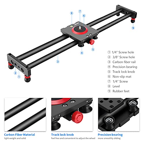Neewer Camera Slider Carbon Fiber Dolly Rail, 19.7''/50Cm With 4 Bearings, Compatible With 13 13 Pro 13 Pro Max 13 Mini & Android Cell Phones And Mirrorless Cameras, Load Up To 2.2Lbs/1Kg #TOP1