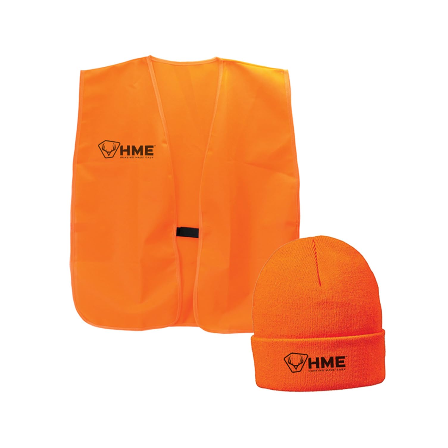 HME Highly Visible Blaze Orange Durable Reliable Versatile All-Season Unisex Safety Vest & Stretchy Comfortable 100% Acrylic Beanie Set