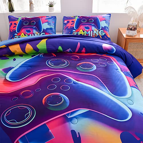 Aimuan Gaming Comforter Sets For Boys Kids Bedding Sets Video Games Console Action Buttons Novelty Colorful Game Gamepad Controller Modern Gamer Room Decor Home Quilt Set (Twin, Purple) #TOP3