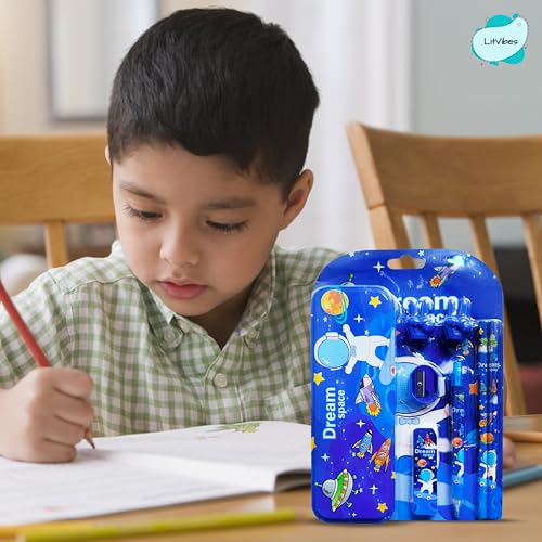 Image of Stationary Set School Kit Good For Birthday Return Gift Cute Educational Supplies For Kids -1*Steel Pencil Box,1*Lead Pencil,2*Pencils,1*Sharpener,1*Pencil Leads,2*Pencil Caps - (Space Theme)
