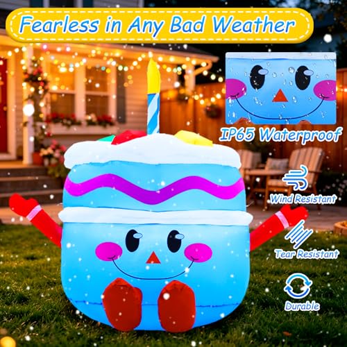 GIFTFIND 4.3Ft Cute Inflatable Cake Outdoor Decoration, Mirthful Cake Doll with Arm & Leg Blow Up Birthday Party Event Indoor Garden Lawn Yard Inflatables Decor, Blue — view 5