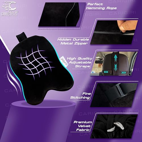 Image of Carigiri Cradle Car Neck Rest Cushion|1 Year Warranty| Memory Foam Neck Pillow| Seat Headrest Cushion| Car Neck Pillow for Neck Pain Relief in Office, Driving(Large+,Black,Black Hemming,Pack of 1)