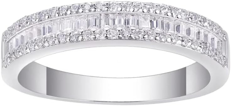 S925 Sterling Silver Baguette and Round Moissanite Women's Engagement Promise Ring, Luxury Fashion Jewelry