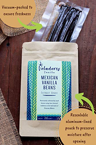 Voladores Vanilla | 20 Mexican Vanilla Beans Extract Grade (Grade B) 5-7", Direct Trade With Small Producers, Denomination Of Origin, - Perfect For Making Your Own Extract #TOP2