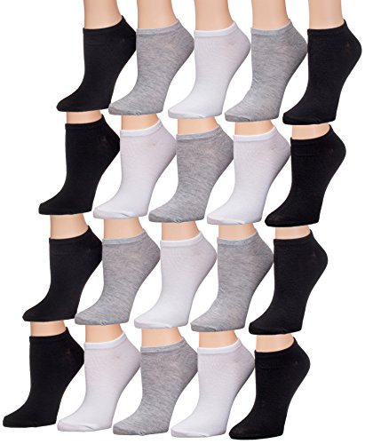 Tipi Toe Women's 20 Pairs Solid Colored Low Cut/No Show Socks, in basic & colourful packs (regular & plus size)