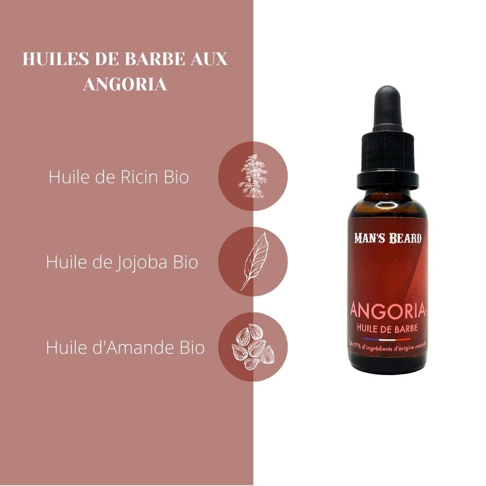 MAN'S BEARD - Huile de barbe - Fragrance Cuir ambré - 100% Fabrication Française - Ingrédients d'origine naturelle - 30 ml