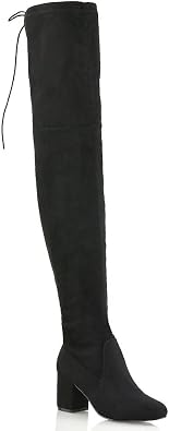 ESSEX GLAM Womens Thigh High Boots Ladies Over The Knee Lace Up Long Low Mid Heel Shoes 3-8