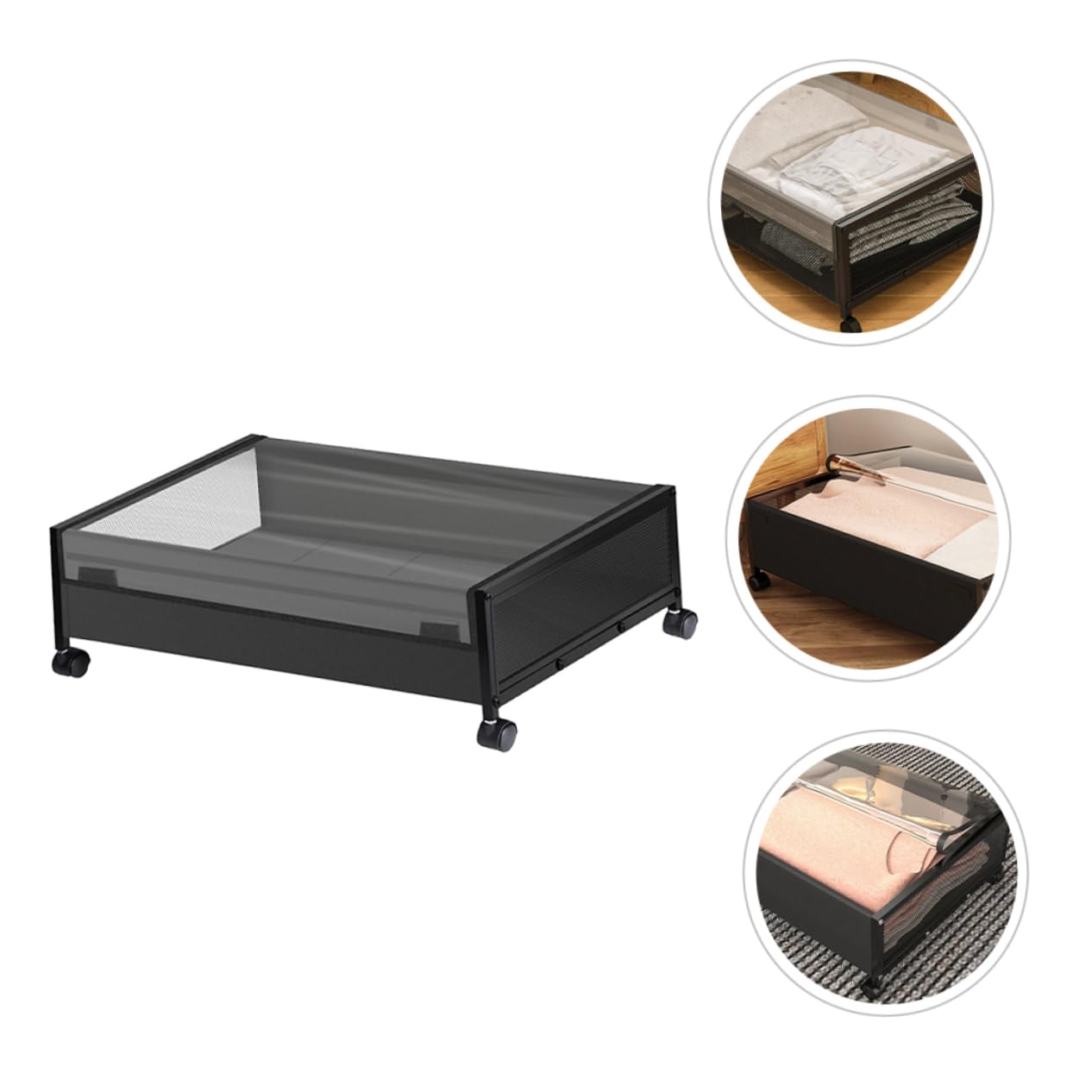 Alipis Unterbett Organizer mit Rollen, Schwarze Aufbewahrungsbox