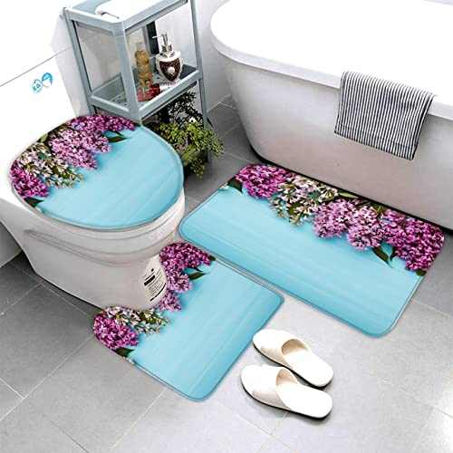 Zifarm Badematte rutschfeste 50x80 cm Türkis Badvorleger-Set 3D Drucken Lila Blume Mikrofaser Flanell Absorbierend… – Bild 6