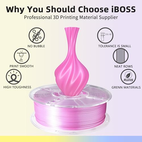 Image of iBOSS Silk Filament PLA+ 1.75mm Clog-Free Shiny 3D Printer Filament, 1kg Spool (2.2lbs), Dimensional Accuracy + /- 0.02 mm, Fit Most FDM Printer(Silk Pink)