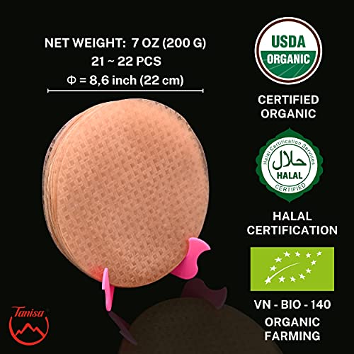 TANISA Organic Brown Rice Paper Wrappers, 22 Sheets Spring Roll Wrappers, Low carb tortilla for Fresh Rolls, Healthy Gluten free wraps, Suitable for Any Meal (8.7 inch - 7.05 oz) - Thumbnail 3