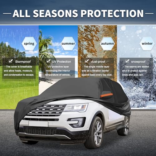 Image of X AUTOHAUX Car Cover Outdoor Waterproof Sun Rain Snow Hail Protection with Left Side Door Zipper 210D-PU for Ford Explorer