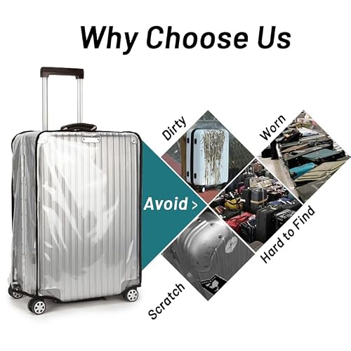 Yopolaz Clear PVC Suitcase Cover - 20 22 24 26 28 30 Inch Waterproof Luggage Protector - Transparent Travel Suitcase Wrap for Wheeled Luggage (20 Inch)