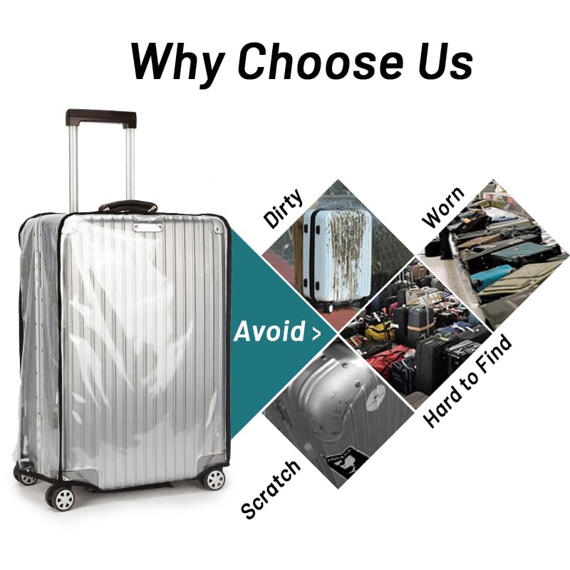 Clear PVC Suitcase Cover - 20 22 24 26 28 30 Inch Waterproof Luggage Protector - Transparent Travel Suitcase Wrap for Wheeled Luggage (30 Inch)2