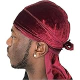 Velvet Premium Durag 360, 540, 720 Waves Extra Long Straps for Men Du-RAG (Maroon/Burgandy)