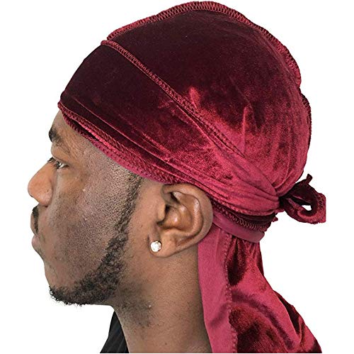 Velvet Premium Durag 360, 540, 720 Waves Extra Long Straps for Men Du-RAG (Maroon/Burgandy)