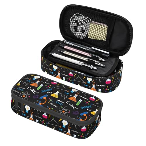 Image of Science Chemistry Biology Physics Pattern Large Pencil Case With Zipper Compartments Stationery Pencil Bag For Kids Teens Students School Supplies