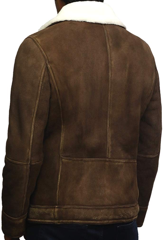 BRANDSLOCK Herren Schaffell Lederjacke Flieger Echter Shearling Bomber Fliegender Pilot