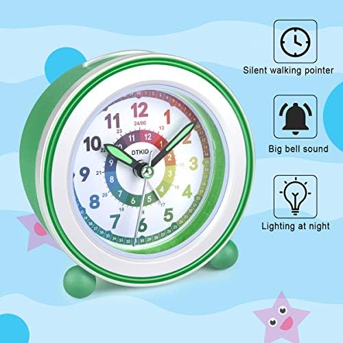 DTKID Children Silent Alarm Clocks Bedside Non Ticking Battery Powered Table Clocks for Boys Girls Luminous Large Display Snooze Light Function for Bedroom Office [Energy Class A+++]