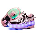  Kinder Mode LED Rollenschuhe mit Rollen 7 Farbe Blinken USB Aufladbare Skateboardschuhe Double Räder Skate Schuhe Outdoor Gymnastik Turnschuhe für Junge Mädchen