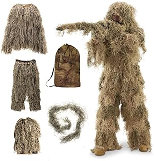 HELIYY 5 in 1 Ghillie Suit, 3D Camouflage Hunting Apparel Camo Jungle Combat Clothes for Men Youth, Including Jacket Pants Hood Carry Bag