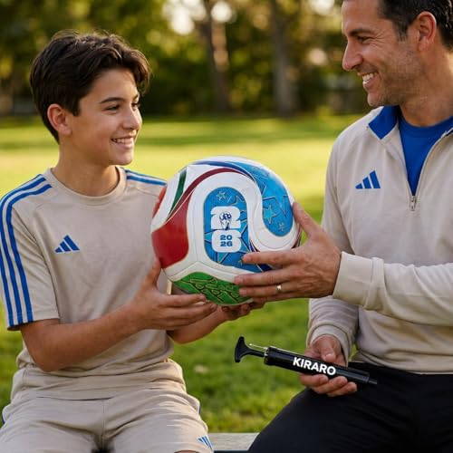 Image of Official Size 5 Soccer Ball with Free Pump & Pin | Premium PU Leather Football with Excellent Air Retention | Durable Training & Match Ball for Kids, Youth & Adults (Qatar Blue)