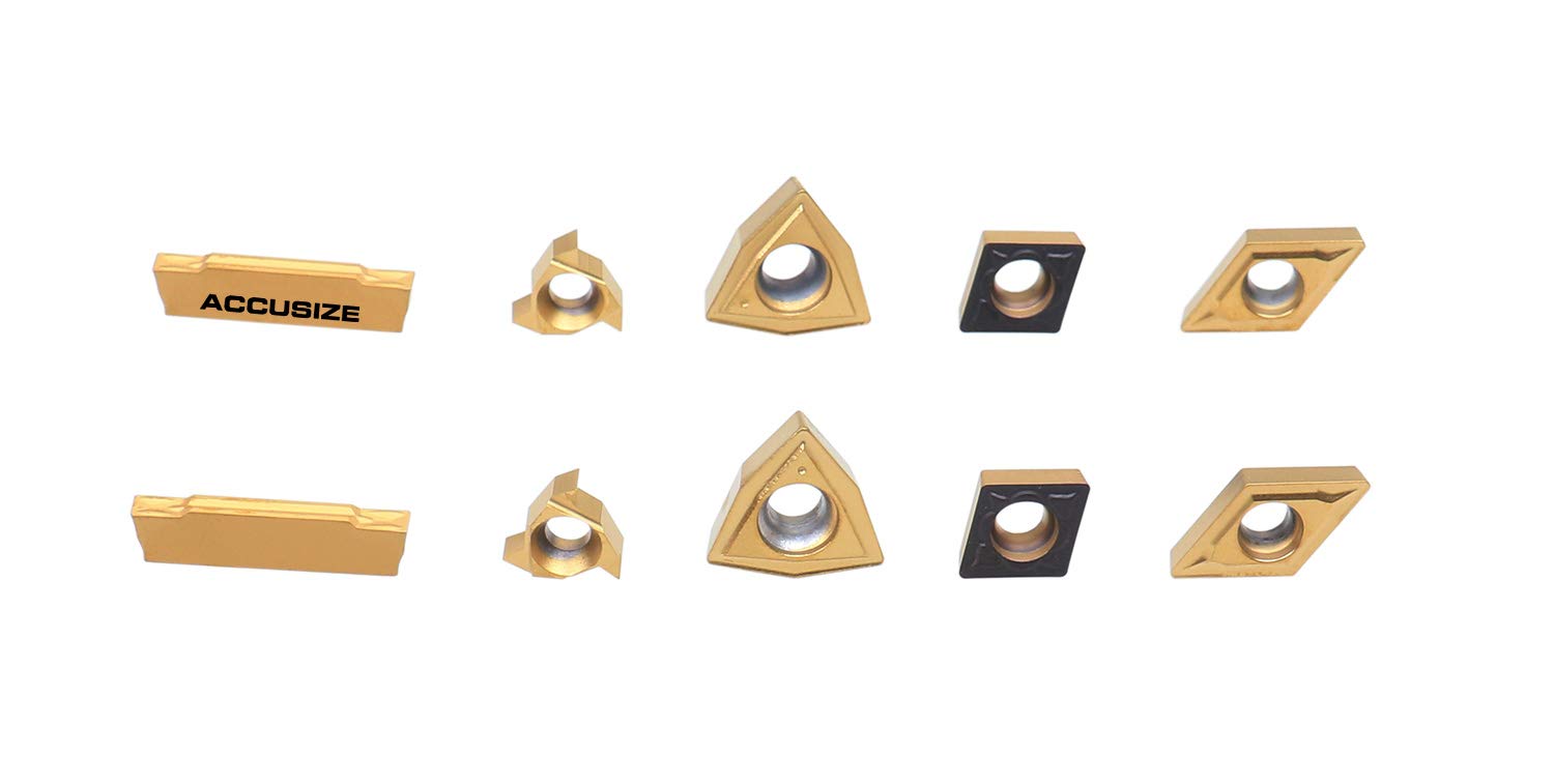 Accusize Industrial Tools 2 Pc of Each Kind of Carbide Inserts for 2387-2001, CVD Coated and Tin Coated, Total 10 Pieces, 2387-2001inserts