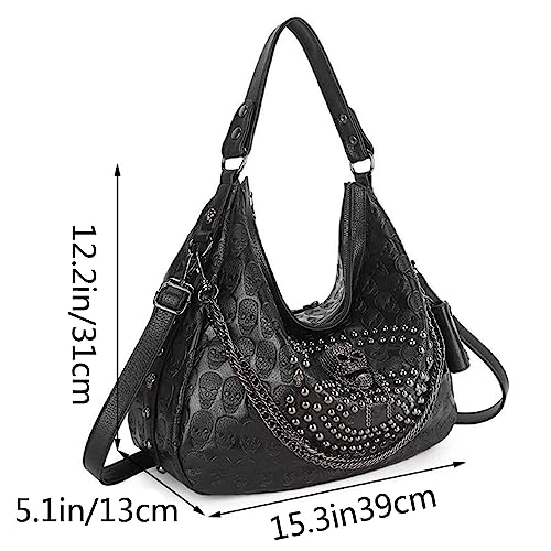 Bolso Satchel Grande Negro con Calaveras y Cadena miniatura 3