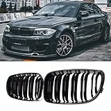 AceRide Double Line Front Bumper Kidney Grille Grill Compatible with BMW 1 Series E81 E82 E87 E88 2008 2009 2010 2011 2012 2013 Dual Slats Grills