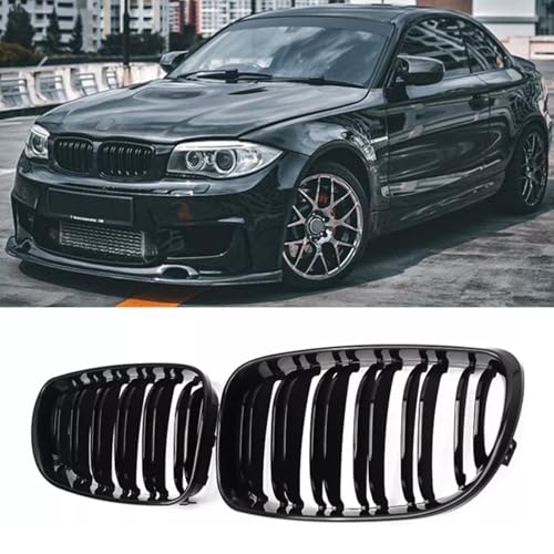 AceRide Double Line Front Bumper Kidney Grille Grill Compatible with BMW 1 Series E81 E82 E87 E88 2008 2009 2010 2011 2012 2013 Dual Slats Grills