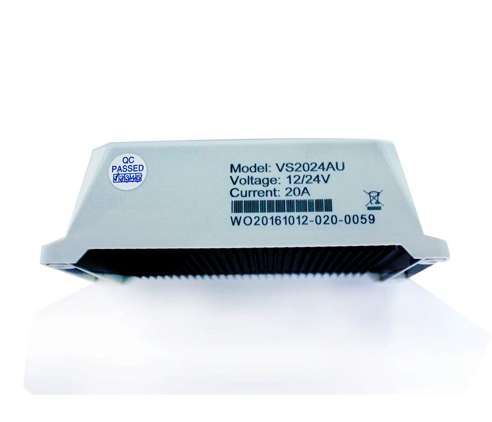 EPEVER controlador de carga solar PWM 20 A, 12 V/24 V Auto trabajo regulador de carga solar con pantalla LCD y doble puerto USB para batería de gel sellada (VS2024AU)