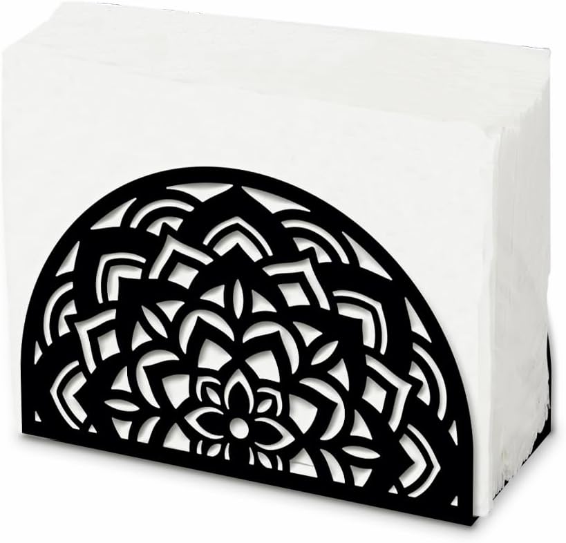 SUPERDANT Napkin Holder for Tables Mandala Flower Iron Napkin Dispenser for Kitchen Vintage Tabletop Tissue Stand Rustic Cloth Napkins Holders Farmhouse Restaurants Hotel Home Party Decor 4.9x3x2.1in