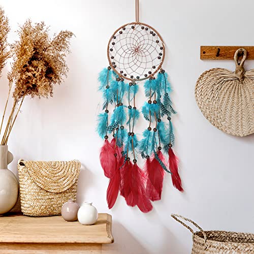Traumfänger, Upkey Traumfänger mit LED Licht, Traumfänger Handgefertigt mit Perlen und bunten Federn,Handgemachte Dreamcatcher mit Federn für Schlafzimmer Wandbehang Dekorationen Ornamente Traumfänger Cover