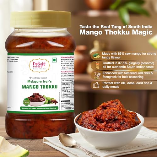 Image of Delight Foods Mylapore Iyer's Mango Thokku 800g - Rice Mix | Homemade Recipe with Gingelly /Sesame Oil | Mango Thokku Pickle /Aam Ka Aachar /Magaya Pachadi | Tamil Nadu Special | NO PRESERVATIVES