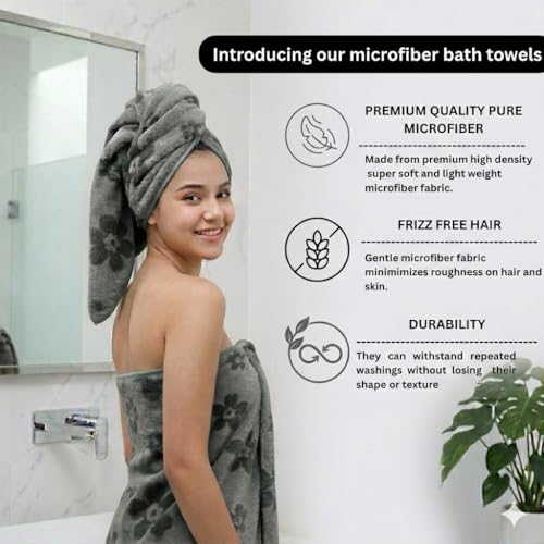 Image of HANKER Ultra Luxury Large /Full Size Plush Bath Towel | Jungle Green Colour Blossom Super, Very Soft On Skin, Luxurious Fabric, Pure Polyamide, 70x140cm, 500GSM