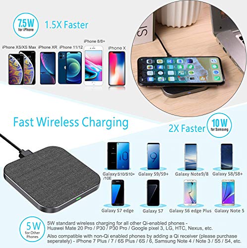 Wefunix 15W Fast Wireless Charger Induktive Ladestation USB C+QC 3.0 Adaptor Qi Kompatibel mit LG iPhone 15 14 13 12 11 XS XR X SE 8 Samsung Galaxy Z Flip S24 S23 S22 S21 S20 Note 20/10 Huawei P40 Pro – Bild 3