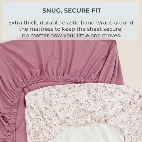 Image of Pobibaby 2 Pack Pack N Play Sheets for Girls - Premium Cotton Blend Fitted Playard Sheet, Soft Breathable Mini Crib Sheets Girl, Playpen Mattress Cover for Standard Travel Playards 38x26 (Blossom)