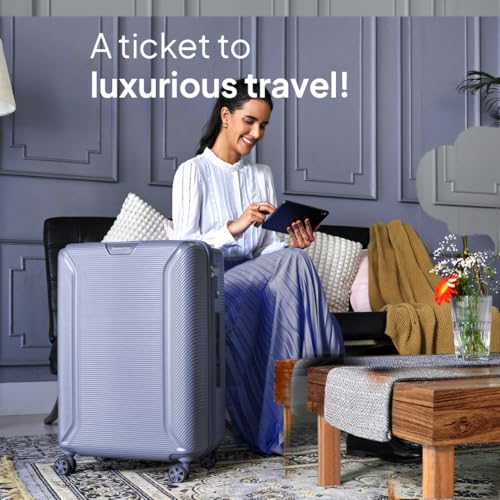 Image of American Tourister Robotech | Large Size Check-in Trolley Bag (77 cm) | 360 8 Wheel Travel Luggage | Hard Case Polycarbonate (PC) Suitcase | Recessed TSA Lock | Cadet Blue