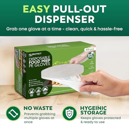 Image of Keppi 600 Pack Disposable Gloves Medium - Clear HDPE Plastic, Food Safe, Latex-Free, BPA-Free - Single-Use for Cooking, Food Prep, Cleaning & Serving