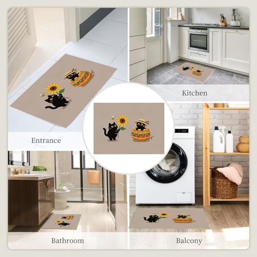 Felpudo de bienvenida con flores de gato, alfombra de baño antideslizante y absorbente marrón 8