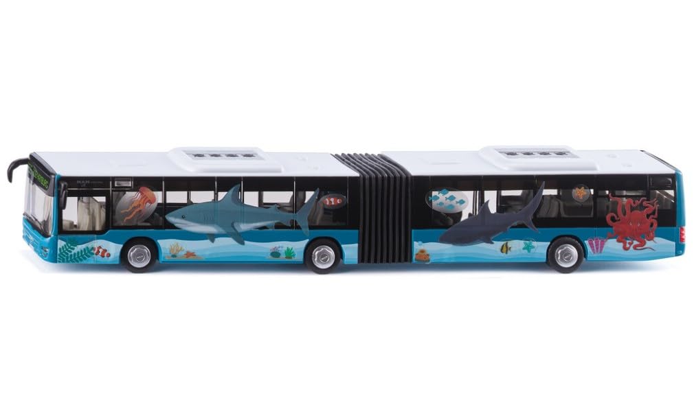 siku 3736, Bus Articulé MAN, 1:50, 2 Planches d'Autocollants Incluses, Métal/Plastique, Turquoise, Modèle réduit, Pneus en Caoutchouc, Portes ouvrables