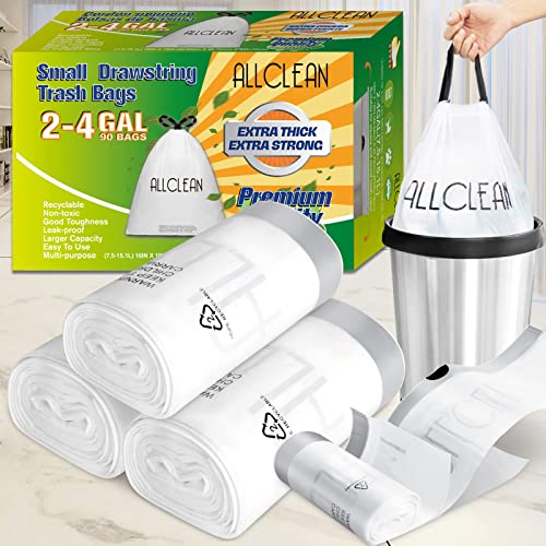 Trash Bags Small 2 To 4 Gallons Drawstring With Handles, Small Kitchen Garbage Bags White Drawstring Wastebasket Ultra Strong Bags, Clear Simple Trash Bags For Bathroom, Bedroom Office 15L(90 Counts) #TOP8