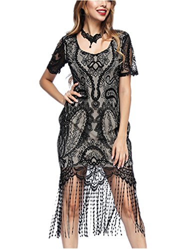 SELUXU Mujeres de 1920 Vintage Aleta de Flecos Abalorios Gran Gatsby Vestido de Fiesta
