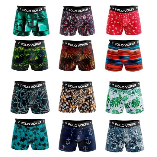 Kit 12 Cuecas Boxer Adulto Microfibra Laycra - Polo Voker - G - Estampadas