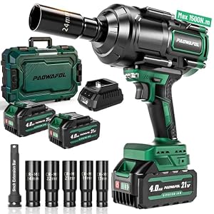 2026 New Upgrade 1500N.m(1106ft-lbs) Impact Wrench, High Torque 1/2 Impact Gun with 21V 2×4.0AH Battery, Fast Charger & 5 Sockets, 3500IPM Brushless Impact Driver for Home Car Truck Tires